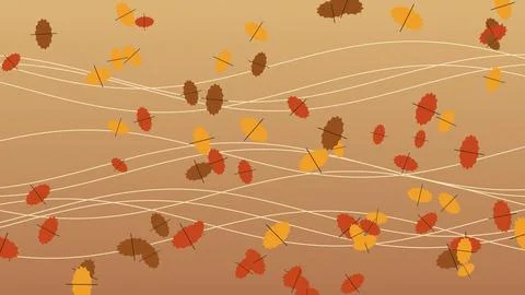 Autumn maple leaves scattered with string lines on neutral background Stock Illustration