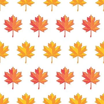 Autumn maple leaves seamless pattern. Pixel art style vector background. 스톡 일러스트