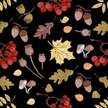 AUTUMN MAPLE Nature Seamless Pattern Vector Illustration 스톡 일러스트