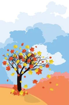 Autumn maple tree and blue sky Stock Illustration