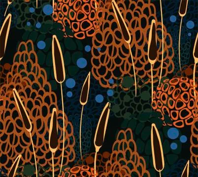 Autumn meadow seamless pattern vector floral design primitive scandinavian Stock Illustration