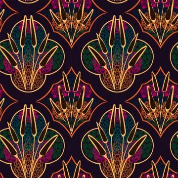 Autumn meadow seamless pattern vector floral design primitive scandinavian Stock Illustration