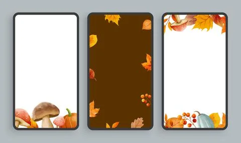 Autumn mobile screen background. Abstract smartphone background template wate Illustrazione stock