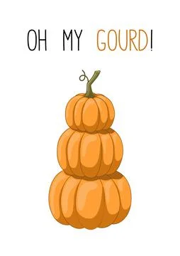 Autumn mood greeting card with stack of pumpkin Stock Illustration
