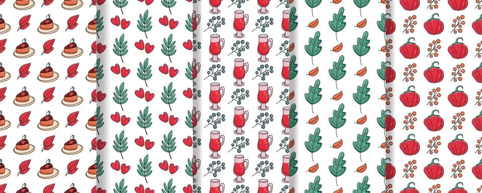 Autumn mood seamless pattern set. Stock Illustration