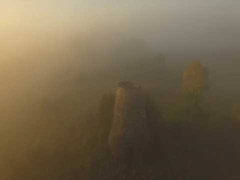 Autumn morning flight in the fog Stock Footage