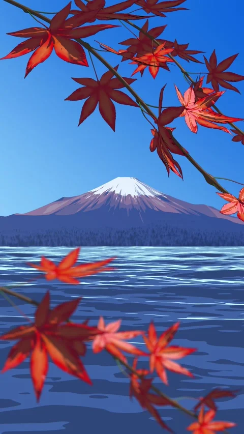 Autumn Mount Fuji Lake Loop Background Vertical Stock Footage 334659730