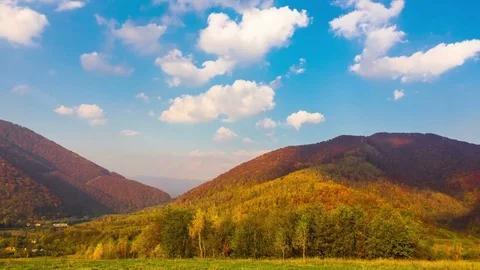 Autumn Mountain Landscape with a Fast Clouds and Shadows Stock Footage 81762492