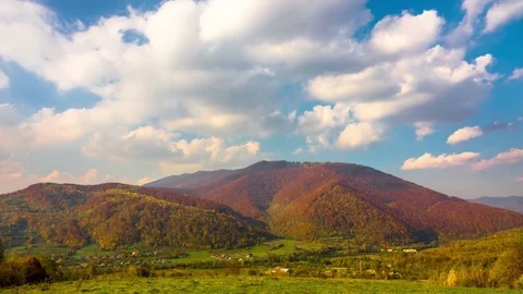 Autumn Mountain Landscape with a Fast Clouds and Shadows Stock Footage 82386758