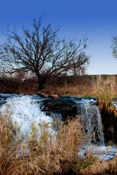Autumn mountain river view with waterfall ukraine Stock Photos