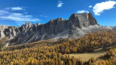 Autumn Mountain Valley Lateral Drone Tracking Stock Footage 335659963