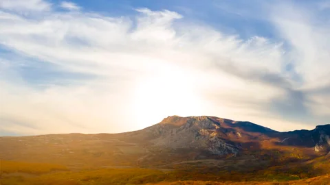 Autumn mountain valley with red forest at the sunset Stock Footage 341553803