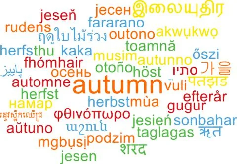 Autumn multilanguage wordcloud background concept Stock Illustration