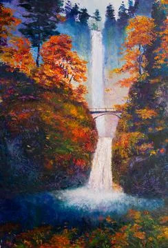 Autumn multnomah falls Stock Illustration