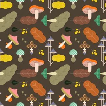 Autumn mushroom seamless pattern Stock Illustration