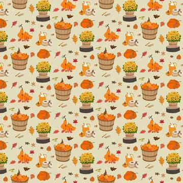 Autumn natural seamless pattern with pumpkin Stock Illustration