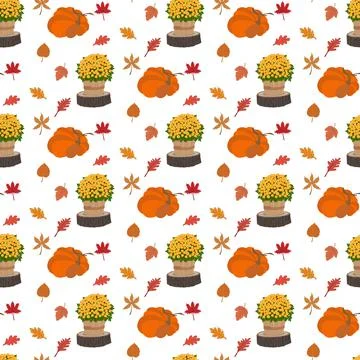 Autumn natural seamless pattern with pumpkin Stock Illustration