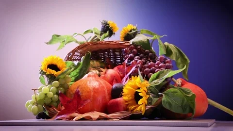 Autumn nature concept. Fall fruit and vegetables on wood. Thanksgiving dinner Stock Footage 80678506