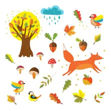 Autumn nature icons set, cute design. Vector illustration Stock Illustration