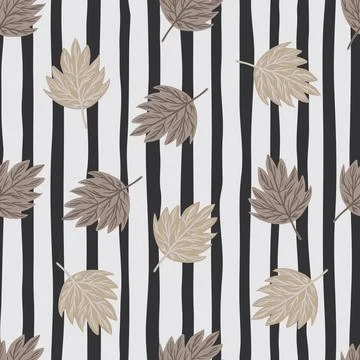 Autumn nature pale seamless pattern with doodle beige colored fall leaves orn Stock Illustration