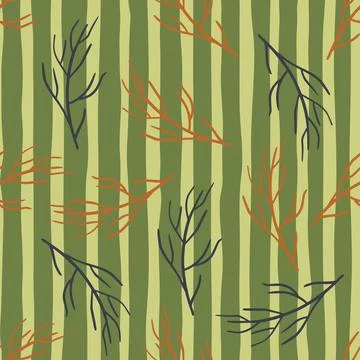 Autumn nature seamless pattern with tree branches ornament. Green olive strip Stock Illustration