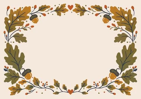 Autumn Oak Leaf Page Border Frame Vector Stock Illustration