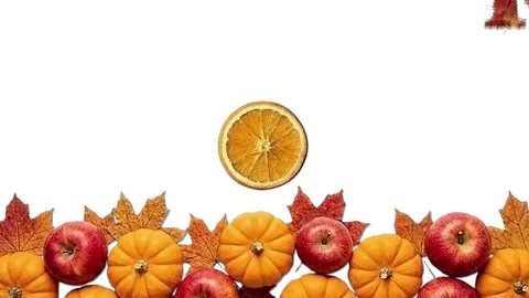 Autumn October text animation with pumpkins apples and leaves 库存影片 345609373