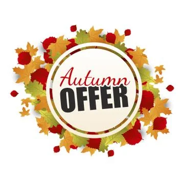 Autumn offer text vector banner with colorful seasonal fall leaves for shoppi Stock Illustration