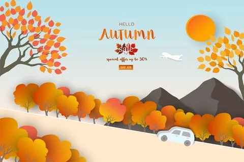 Autumn or fall landscape background with space for your text,for poster,adver Illustrazione stock