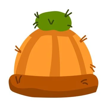 Autumn orange hat with pompom. Flat vector illustration of clothes. Stock Illustration