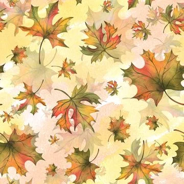 Autumn orange maple leaves fall. Hand drawn watercolor illustration. Seamless Illustrazione stock