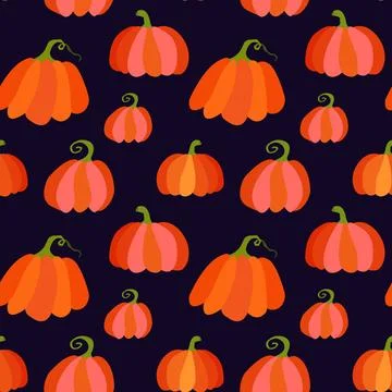 Autumn orange pumpkins pattern on dark background Autumn orange pumpkins p... Stock Photos