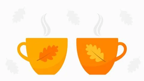 Autumn orange two cups of tea or coffee. Vector illustration. Stock Illustration