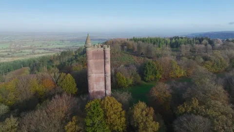Autumn over Alfred's Tower from a drone, Stourhead, Somerset, England Stock Footage 292321841