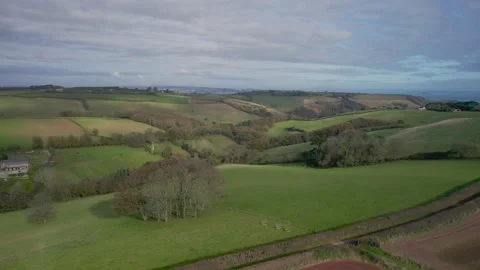 Autumn over Devon fields and farms from a drone, Kingswear, Brixham, England Video stock 165136338