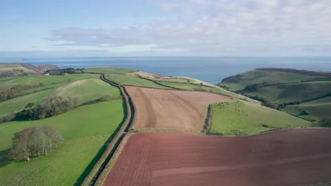 Autumn over Devon fields and farms from a drone, Kingswear, Brixham, England Video stock 165633075