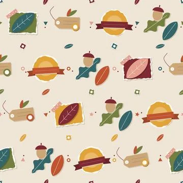 Autumn paper collage seamless pattern vector イラスト素材