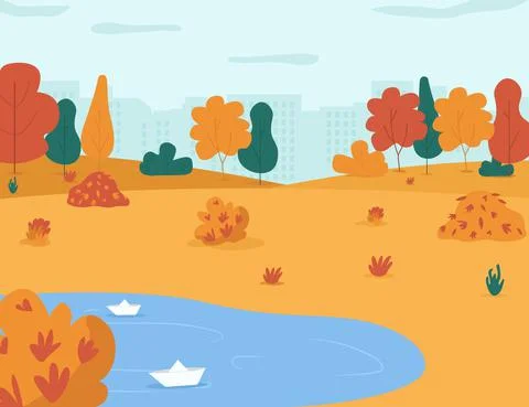 Autumn park semi flat vector illustration Ilustração Stock