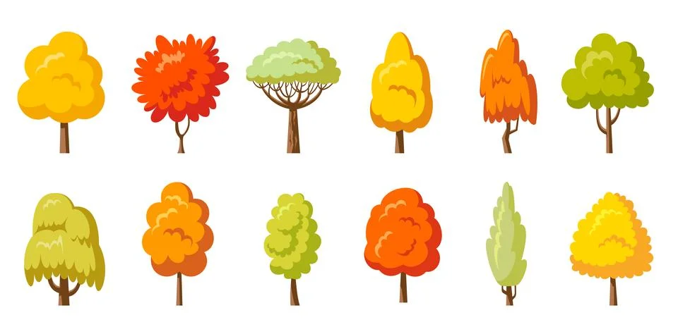 Autumn park tree set fall yellow eco plant forest Stock Illustration
