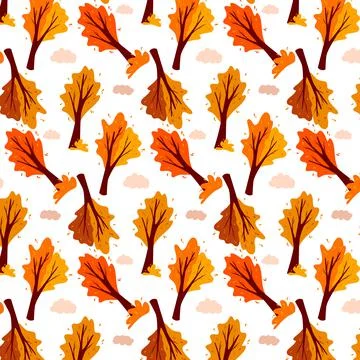 Autumn pattern. Abstract autumn tree and cloud. Ornamental plant. Stock Illustration