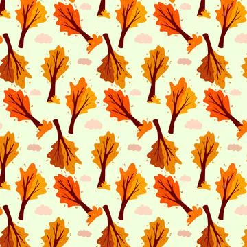 Autumn pattern. Abstract autumn tree and cloud. Ornamental plant. Stock Illustration