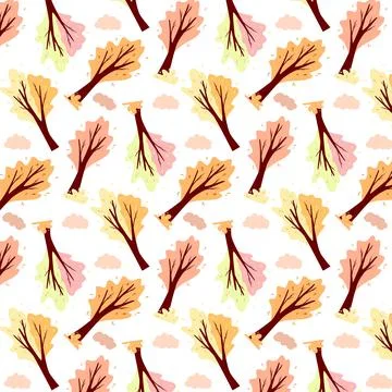 Autumn pattern. Abstract autumn tree and cloud. Ornamental plant. Illustrazione stock