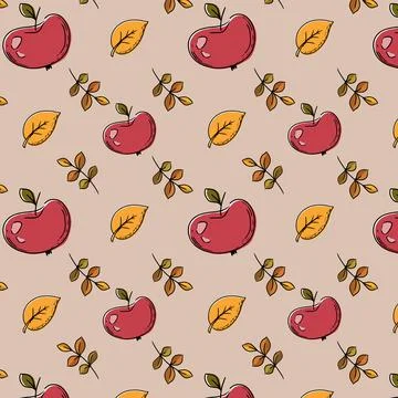 Autumn pattern apples and leaves illustration pack for autumn Stock Illustration