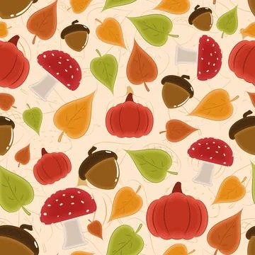 Autumn pattern background with seasonal objects Vector Stock Illustration