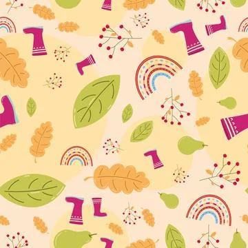 Autumn pattern background with seasonal objects Vector Illustrazione stock