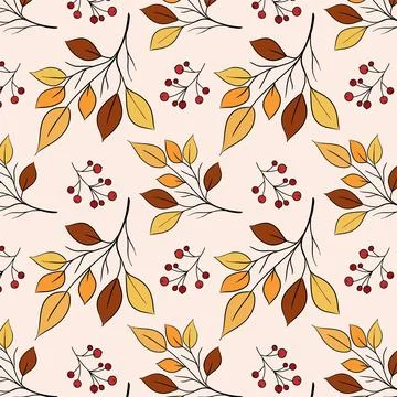 Autumn pattern branch with leaves and twigs with berries Stock Illustration