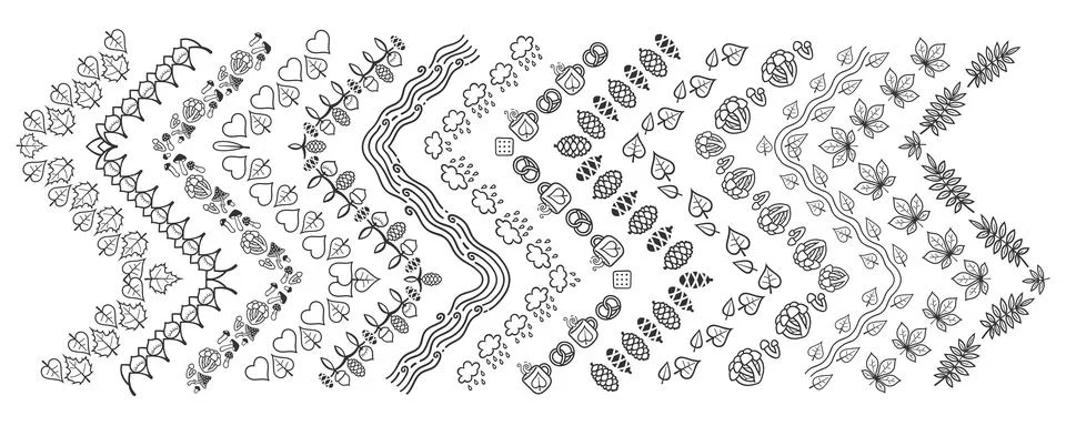 Autumn Pattern Brushes Set with Corners Stock Illustration