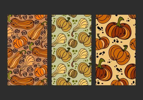 Autumn pattern collection with pumpkins, squash and zucchini. Stock Illustration