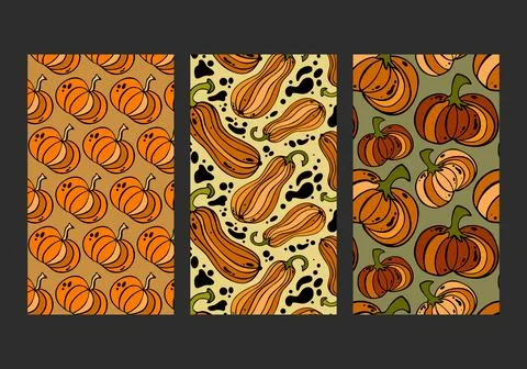 Autumn pattern collection with pumpkins, squash and zucchini. Stock Illustration