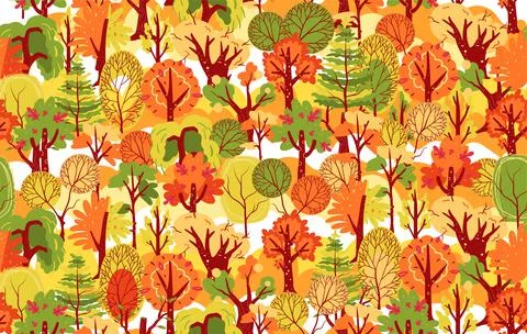Autumn pattern, fall nature background. Vintage trees stamp, floral summer se Stock Illustration